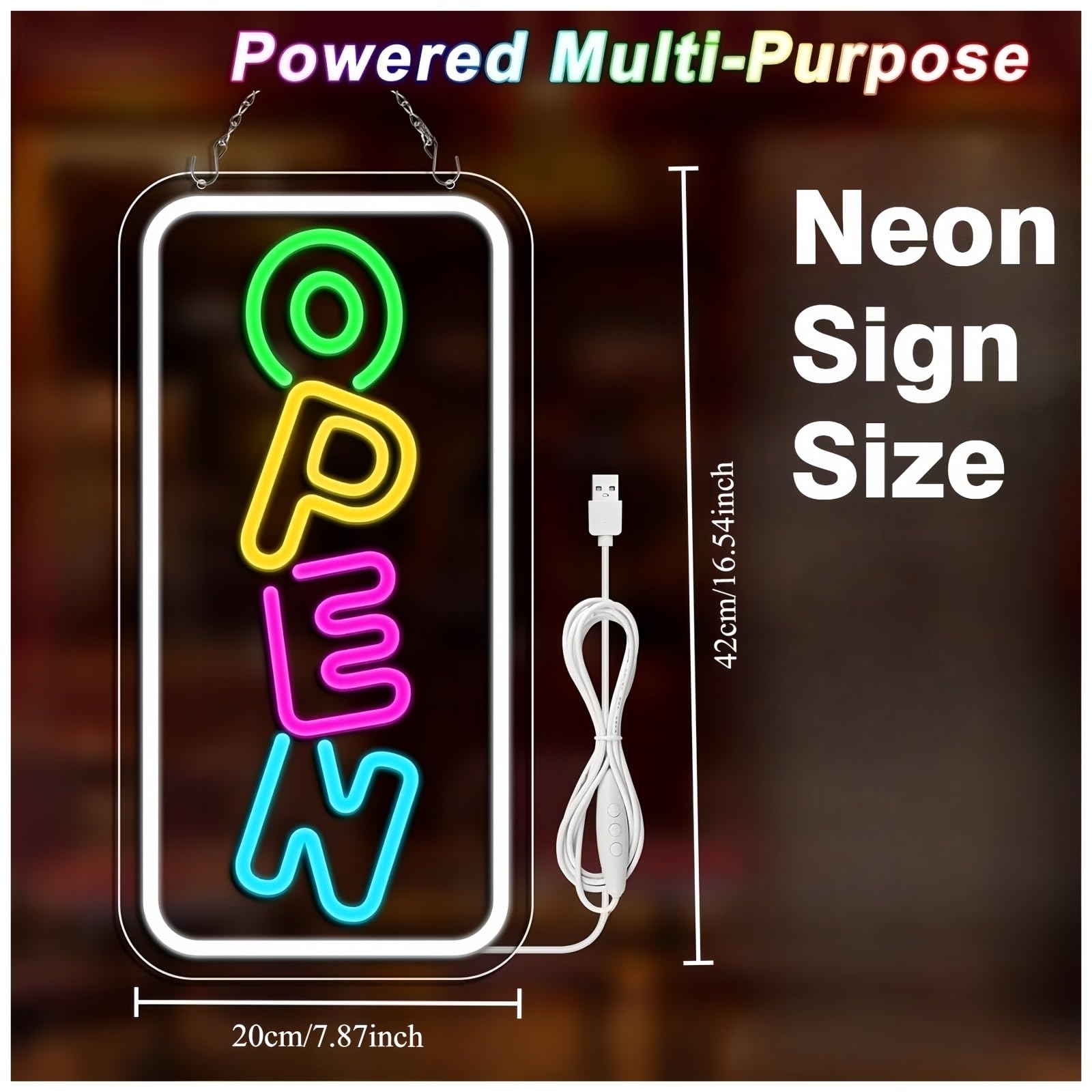 Generico luci al neon Insegna al neon aperta a LED per attività commerciale Luminosa colorata Porta finestra del negozio Caffetteria