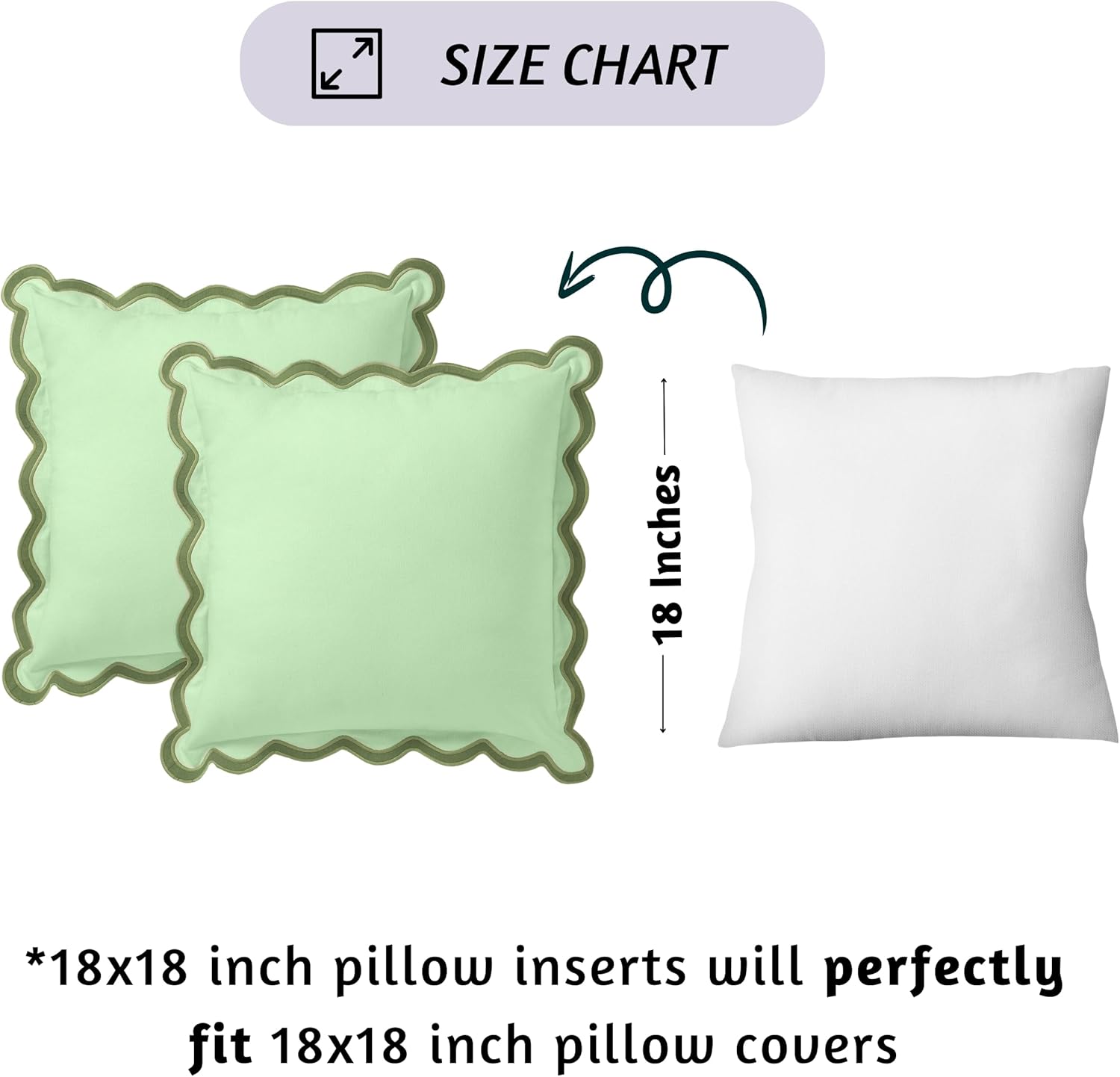 Folkulture Throw Pillow Covers 18x18 Set of 2 | Cotton, Boho, Cute Sage Green Pillow Covers for Couch | Aesthetic, Preppy Scalloped Decorative Pillows for Living Room Decor | Decorative Pillow Cover