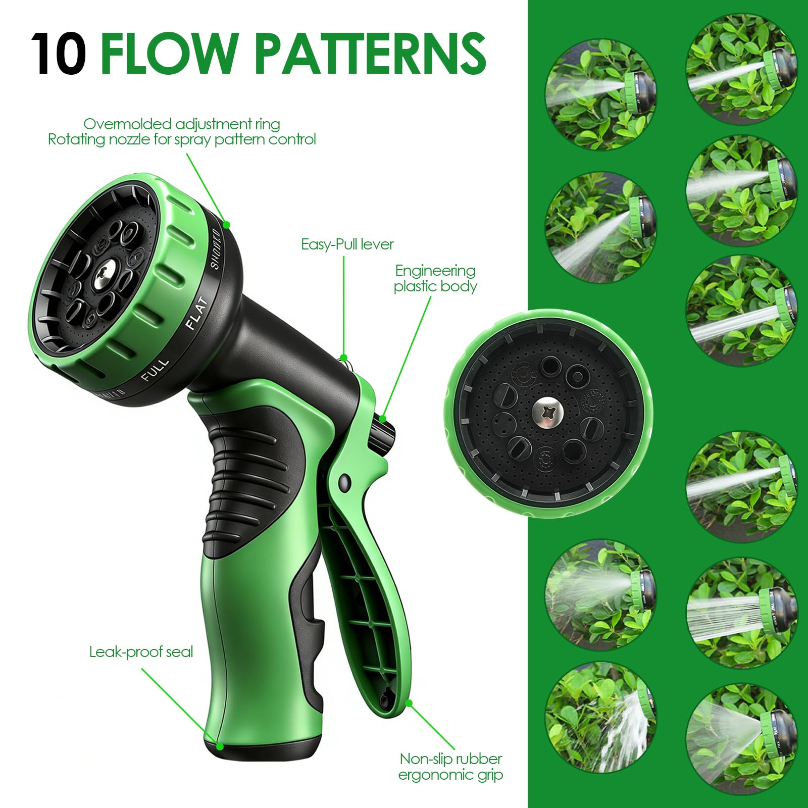 Manguera de Jardín Extensible Flexible de 15m con Pistola Rociadora de 10 Funciones, Conectores de Latón 1/2" y 3/4", Antifugas, Anticorrosión y Alta Presión para Riego, Lavado de Coche y Limpieza