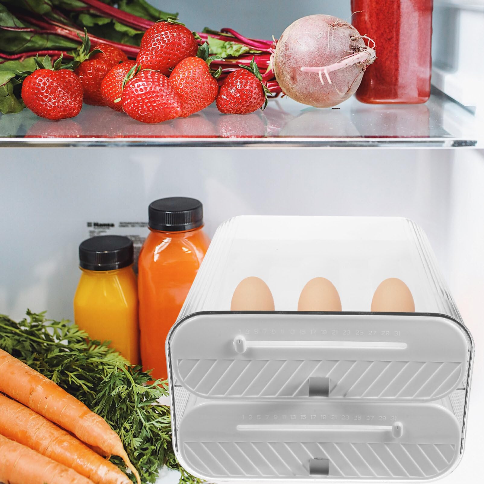 SOLUSTRE Soporte De Huevos De Refrigerador Doble Contenedor De Huevos Reutilizable Para Frigorífico Organizador Práctico Diseño Accesible