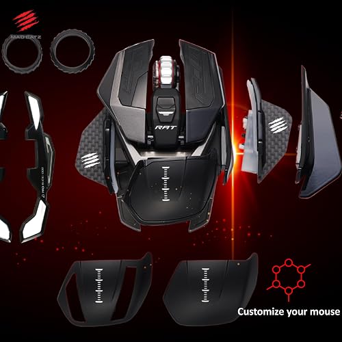 Mad Catz Rat X3 Souris Gamer Filaire USB - Souris Ergonomique 10 Boutons Programmables - Capteur Optique Pixart3389 16000 DPI - Souris Gaming PC Noire RGB Switch Omron 50 Millions Frequence 3000Hz - 3