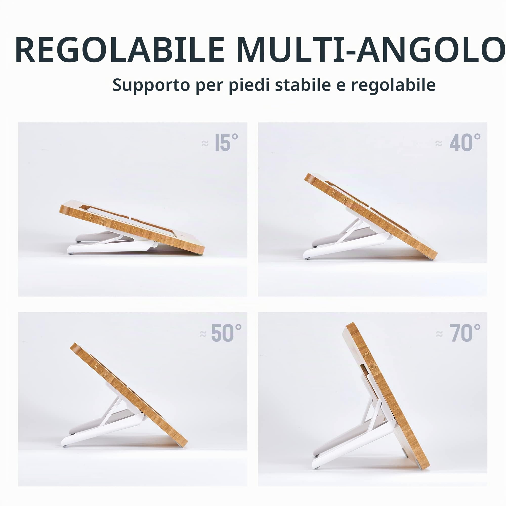 ELETIUO Supporto per iPad da disegno in legno di bambù aggiornato con slot per matita e cavo di ricarica, tablet desktop regolabile multi-angolo, supporto portatile pieghevole, compatibile con iPad