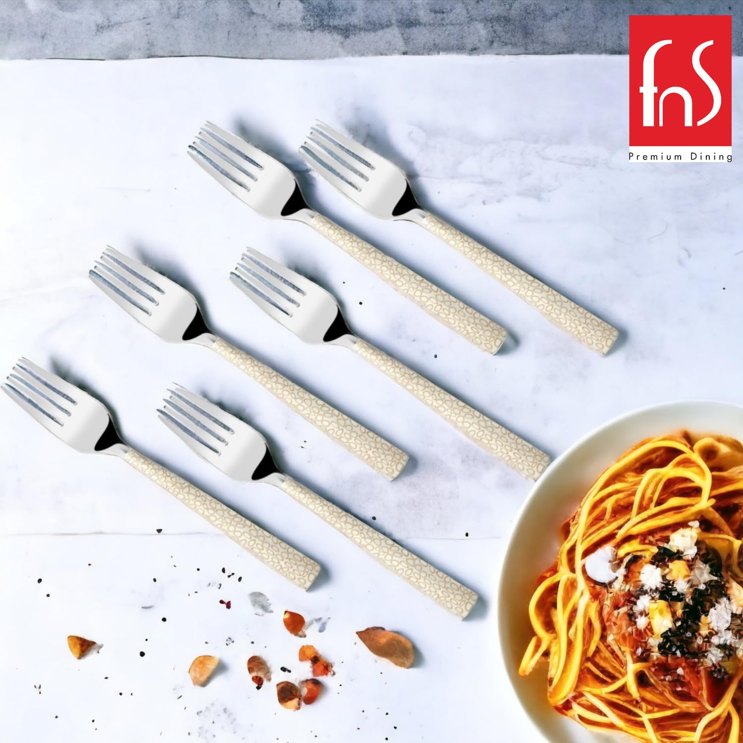 Montavo by FnS Pebble Unique Laser Design Stainless Steel Cutlery 6 Dinner Forks Set Pack of 6 Forks for Dining Table, Home and Kitchen 2