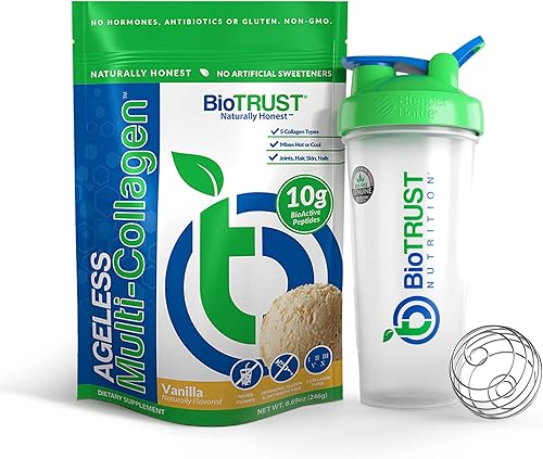 BioTrust Ageless Multi Collagen 5 en 1 Proteína en Polvo (Vainilla) BlenderBottle Bundle