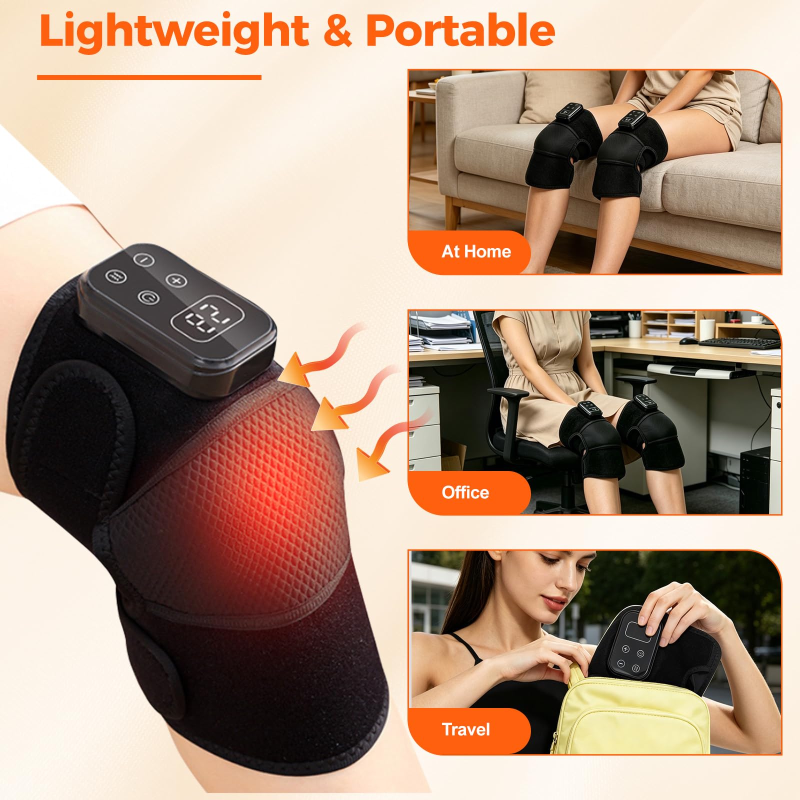 Knie Massagegerät, Elektrisches Kniemassagegerät mit 5 Heizstufen (45-65°C) & 5 Vibrationsstufen, 30 Min Timer, Knee Massager für Knie, Ellenbogen & Schulter