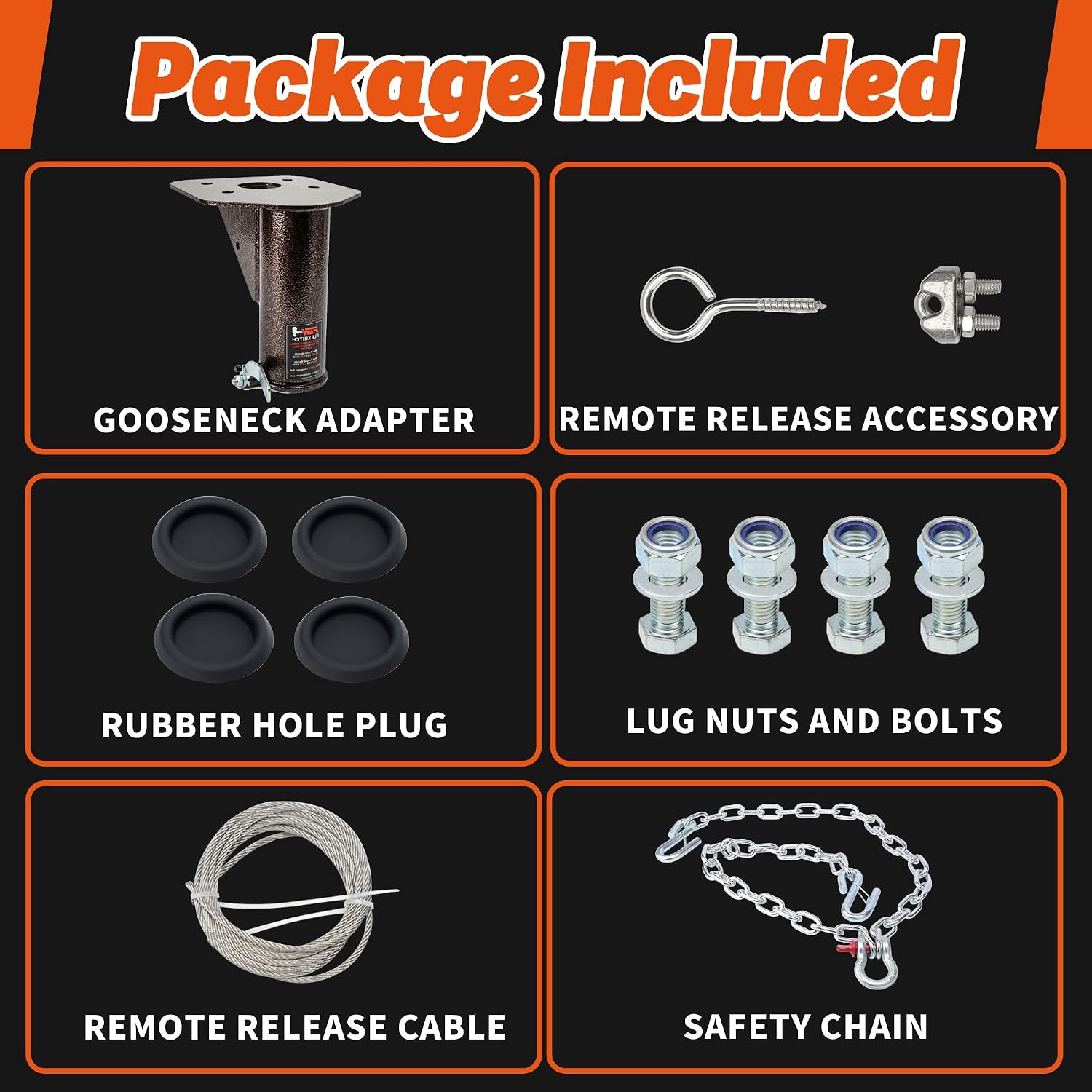 Fifth Wheel to Gooseneck Adapter, Adjustable Height 13''-18'', Bolt-On to Standard Kingpin Box, 20000 lbs GTW 4000 lbs VTW, Fits Standard 5th Wheel Camper, Includes Safety Chain