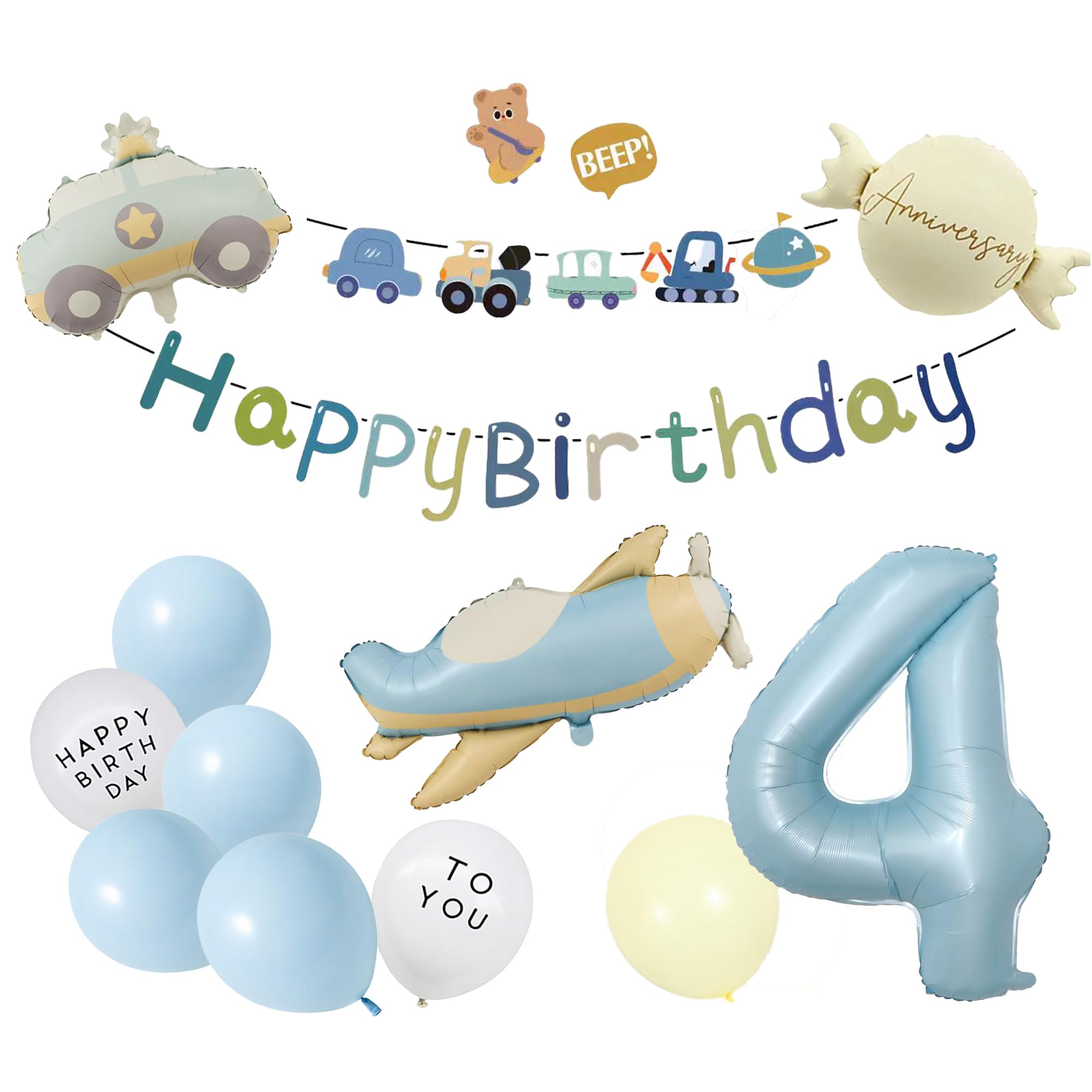 Amazon | 誕生日飾り付け 4歳 乗り物バルーンセット HAPPY BIRTHDAY