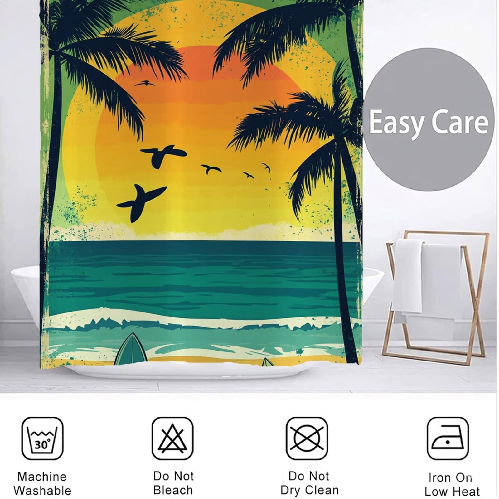 Duschvorhang 240x200 cm Gelb Shower Curtains Tropisch mit Gewicht und 12 Plastik Haken, Anti Schimmel Wasserdicht, Waschbar Schnelltrocknender Polyester Stoff, Dekorative Vorhang für Badewanne 6H-281