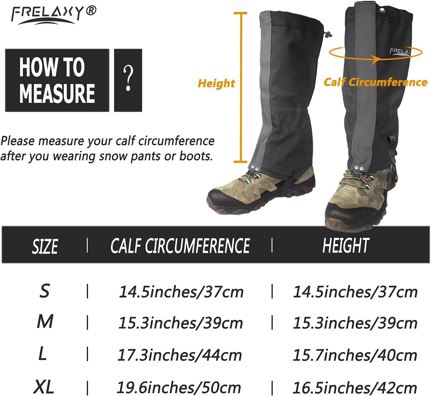 Frelaxy Leg Gaiters Ultra HIGH-Performance Hunting Gaiters, 100% Waterproof Hiking Gaiters with Upgraded Rubber Foot Strap, Adjustable Snow Boot Gaiters : Sports & Outdoors