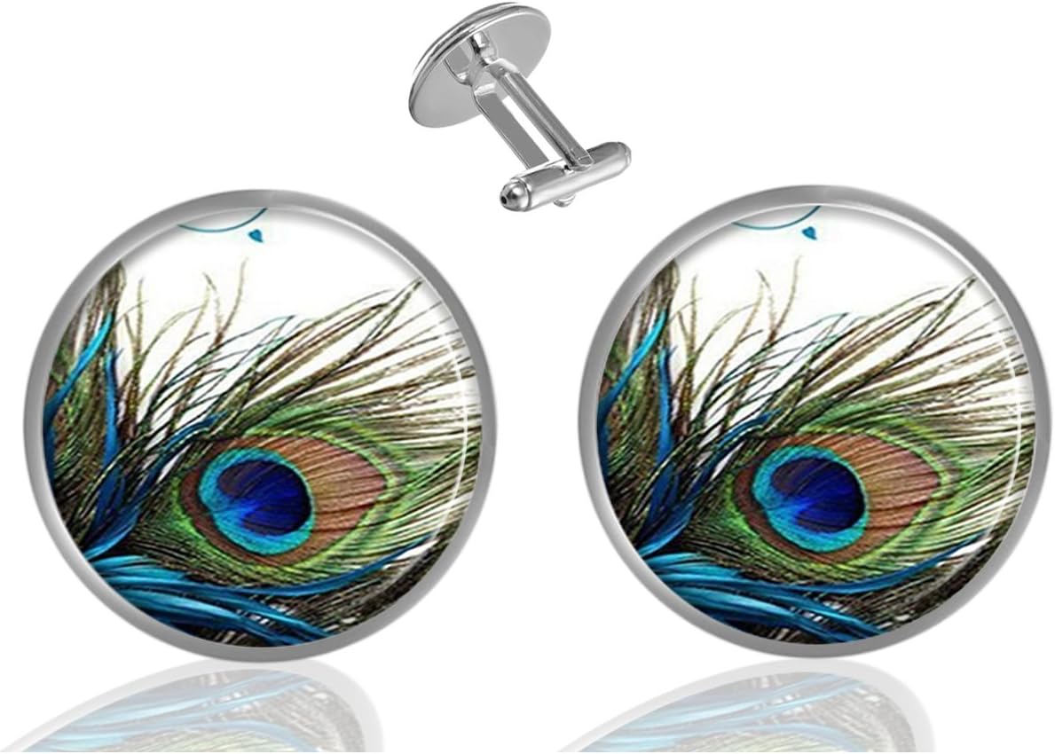 Custom Classic Jewelry Tuxedo Shirt Sliver Cufflinks Men's Unique Business Wedding Gifts (Peacock Feather)