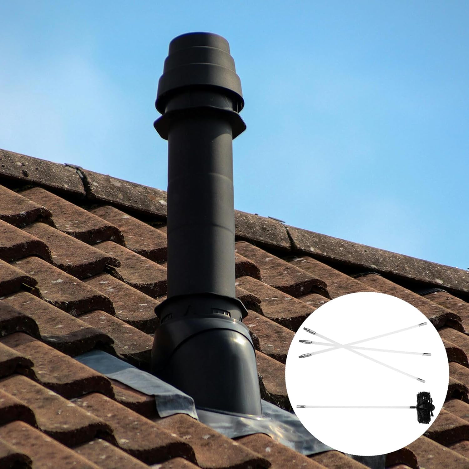 Uonlytech Chimney Cleaning Brush Kit 30Ft with 23 Flexible Rods and 2 Six-Inch Brush Heads, Dryer Vent and Air Duct Cleaner Tool Set for Fireplace and Kitchen Use