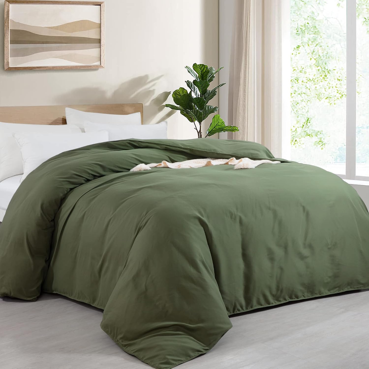 HOMBYS Oversized King Duvet Cover 120 x128 Inch, Ultra Soft Microfiber Olive Green Duvet Cover for All Season with Ziper Closure, 8 Coner Tabs (Olive Green, Oversized King Plus)