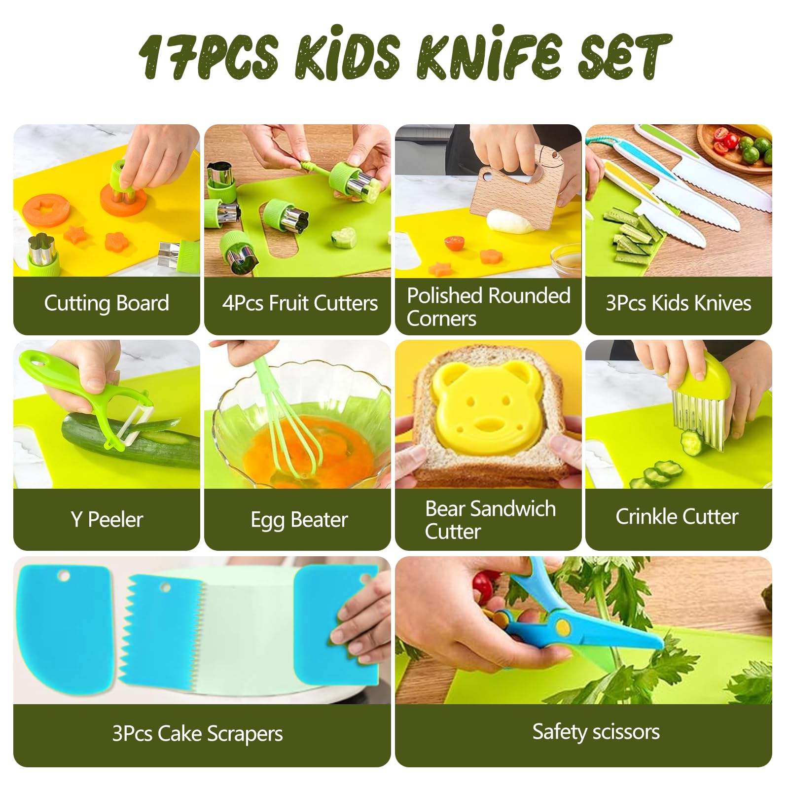 Set De Couteaux Enfant Aischens - 17 Pièces Montessori - Sécurisé Pour Apprendre à Cuisiner
