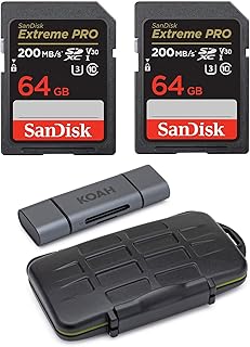 SanDisk 64GB Extreme PRO 200MB/s SDXC UHS-I Memory Card (2-Pack) with Storage Case and SD Reader Bundle (3 Items)
