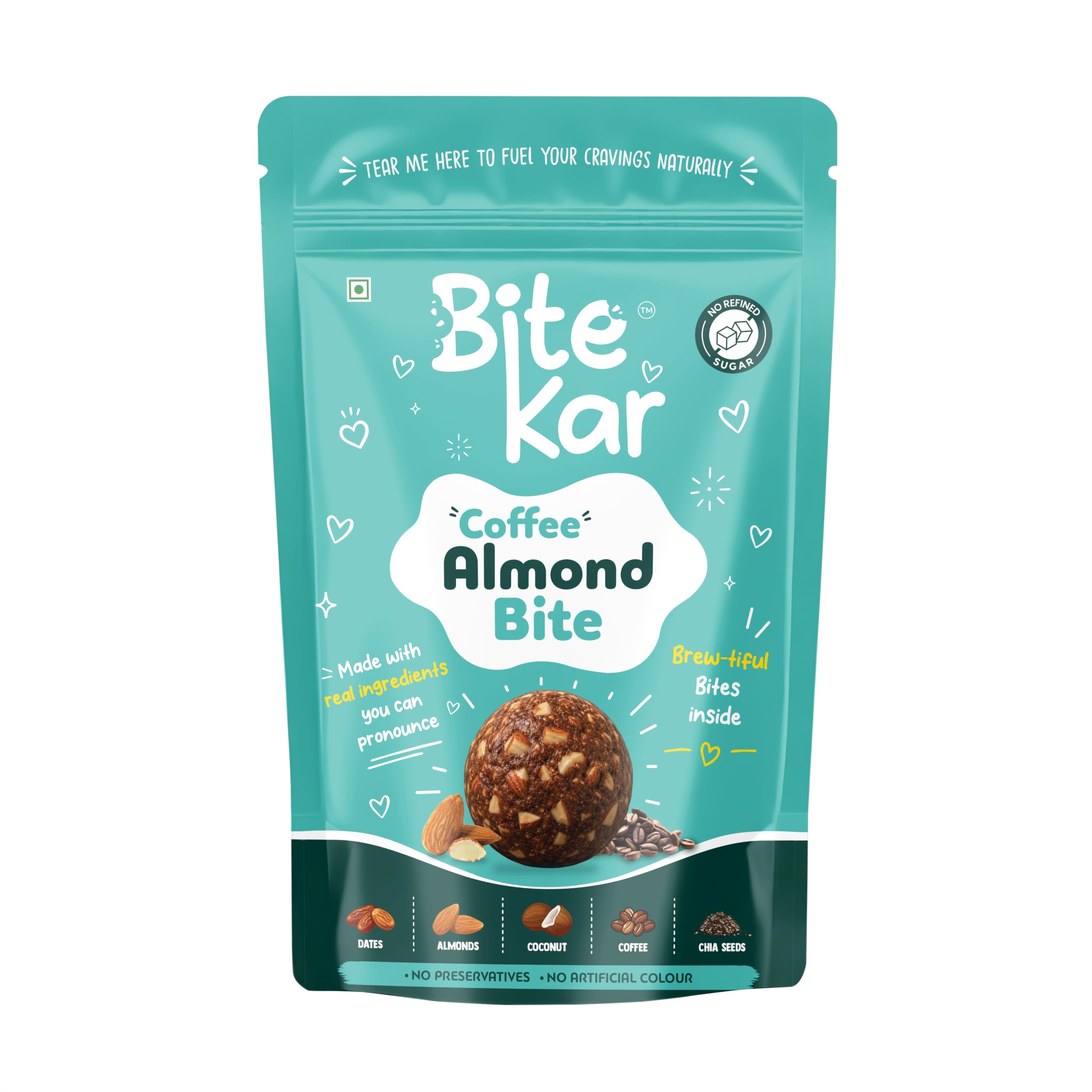 BiteKar Coffee Almond Bites | Bold Coffee & Crunchy Almond Snack | Naturally Sweetened Energy Bites | No Refined Sugar | Nutritious Healthy Snack for Adults & Kids (50g)-image-36