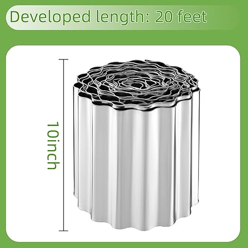 Miniatura 2 de Borde de borde de paisaje, valla de metal corrugado de 10 pulgadas x 20 pies para jardín, cama de flores, césped y bordes de paisaje (plateado)