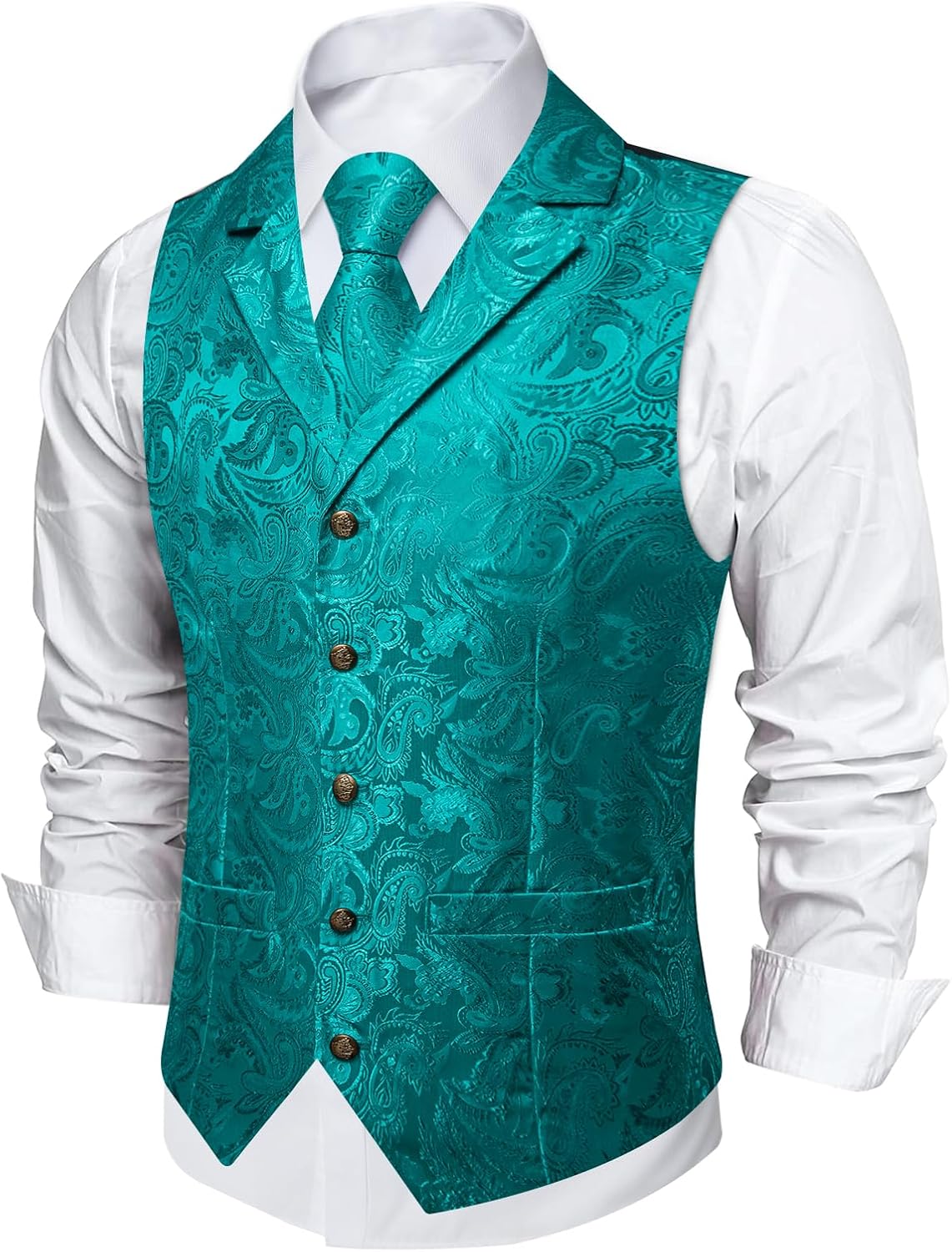DiBanGu Men's Silk Paisley Suit Vest and Tie Set Notch Lapel Dress Waistcoat for Tuxedo Wedding Party