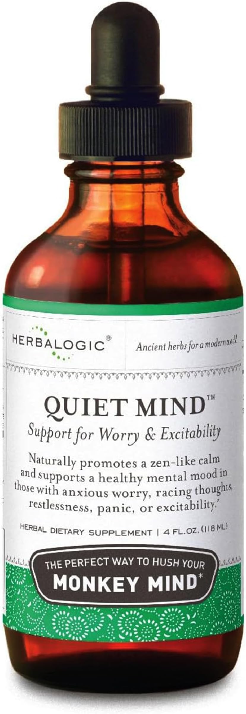 Quiet Mind Liquid Herb Drops - Non-Sedating, Promotes a Feeling of Zen-like Calm - Eases Anxious Worry and Panicky Mood - Based on the Traditional Chinese Formula Gui Pi Tang - 4 Fl. Oz.