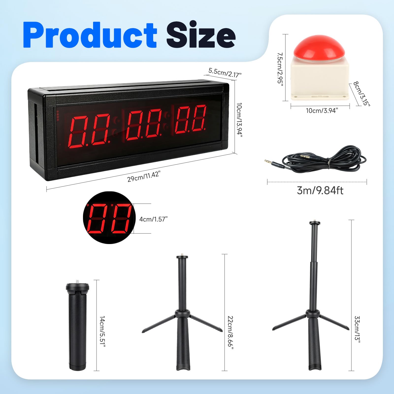 Temporizador Gimnasio, Temporizador Digital con Botón Cronómetro, Control Remoto y Soporte, Cronometro de Fitness LED con Funciones Cronómetro/Cuenta Regresiva, 12/24H Reloj de Pared Digital