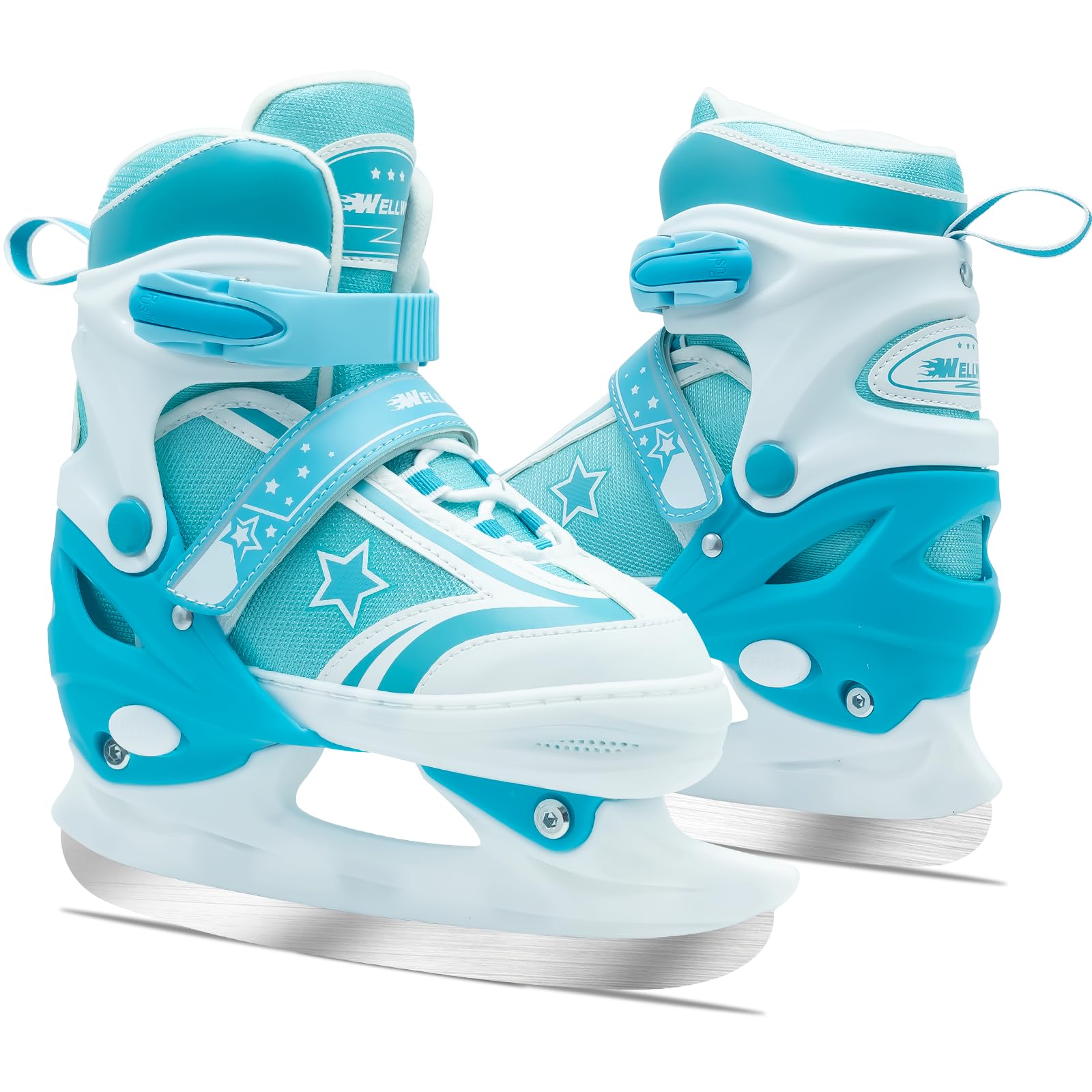 WELLWON Adjustable Ice Skate for Kids Boys and Girls, Youth Ice Skating for Beginner, Hockey Skates for Outdoor and Rink, Children Ice Skating Shoes Sizes S, M, L for Age 4-6 and 6-12