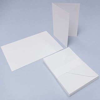 A6 White/Cream Blank/Plain Greeting Craft Cards with Env. Pre-Scored A5 (Pack of 50, White)
