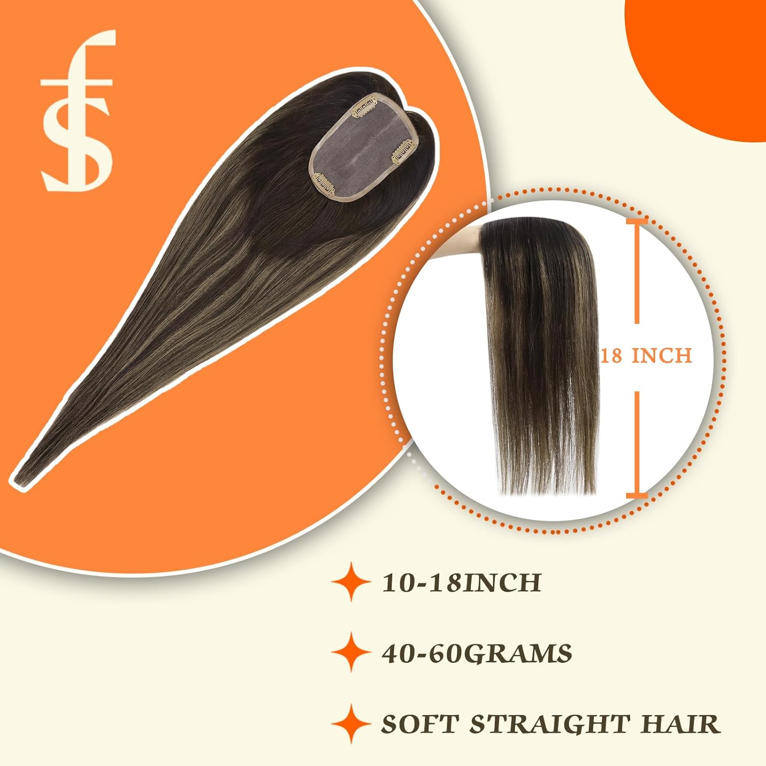 Full Shine 18 Inch Clip In Human Hair Topper Long Hair Invisible Hair Topper 3 * 5 Inch Human Hair Wiglet Balayage Darkest Brown To Ash Brown Hair Extensions For Thin Hair