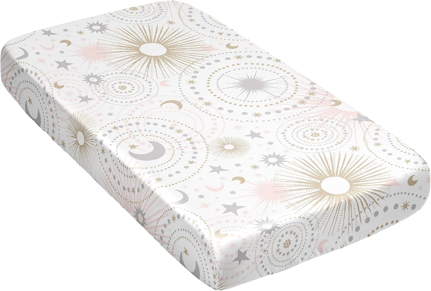 Sweet Jojo Designs Blush Pink Gold Star and Moon Girl Baby Satin Fitted Crib Sheet for Infant Newborn Nursery Toddler Bed Room Standard Mattress - Grey Celestial Sky Stars Gray Shabby Chic