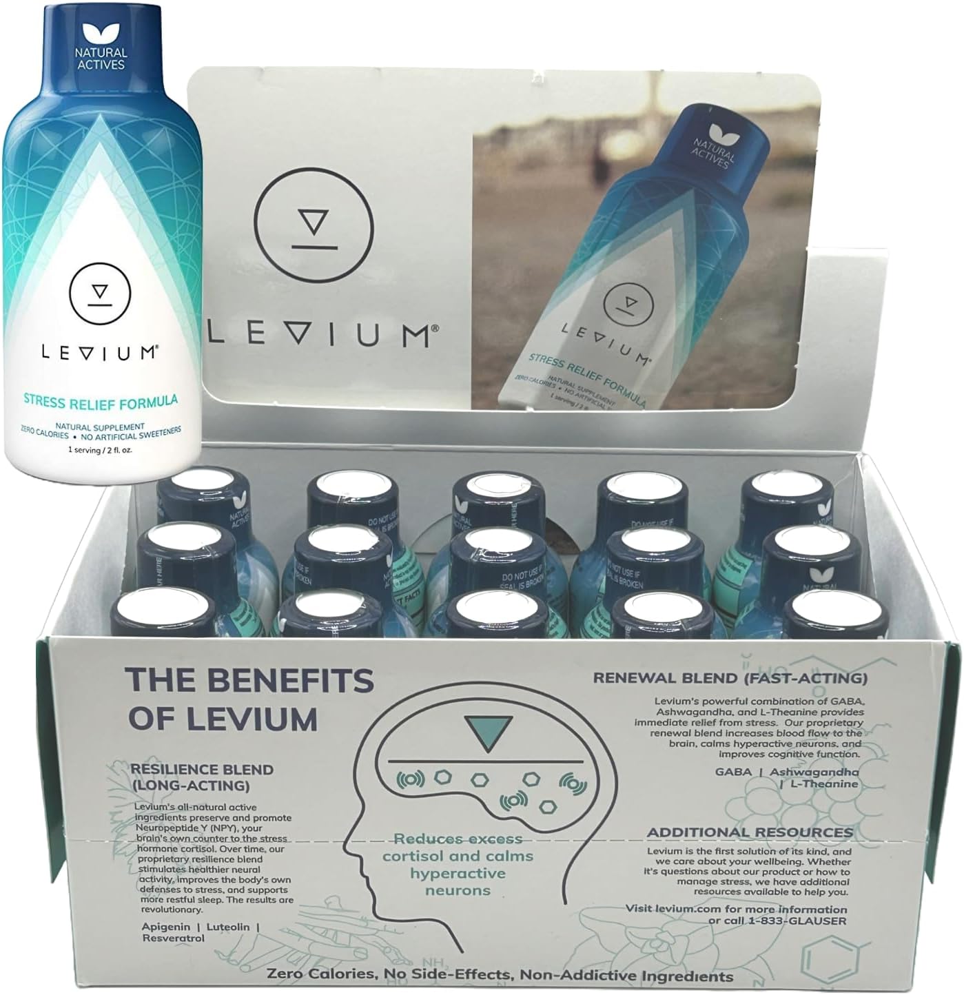 Levium Calming Stress Relief Vitamin Supplement | Natural Mood Boosting Liquid Shots (15 Day Supply)