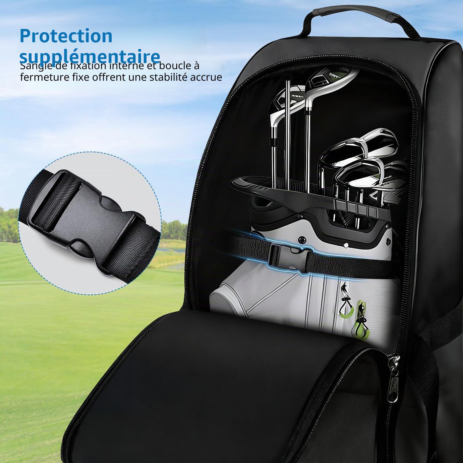 Sac de Voyage de Golf à roulettes | étui de Transport de Golf en Tissu Oxford 900D épais et Imperméable avec Sac de Nettoyage pour Clubs et Balles