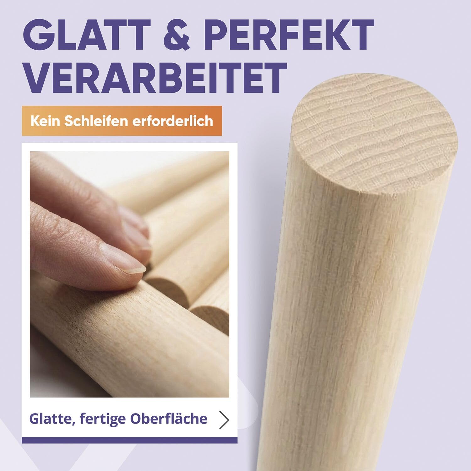vasalat Lot de 6 baguettes en bois de hêtre lisse pour le bricolage - 100 cm x 20 mm - Hêtre naturel