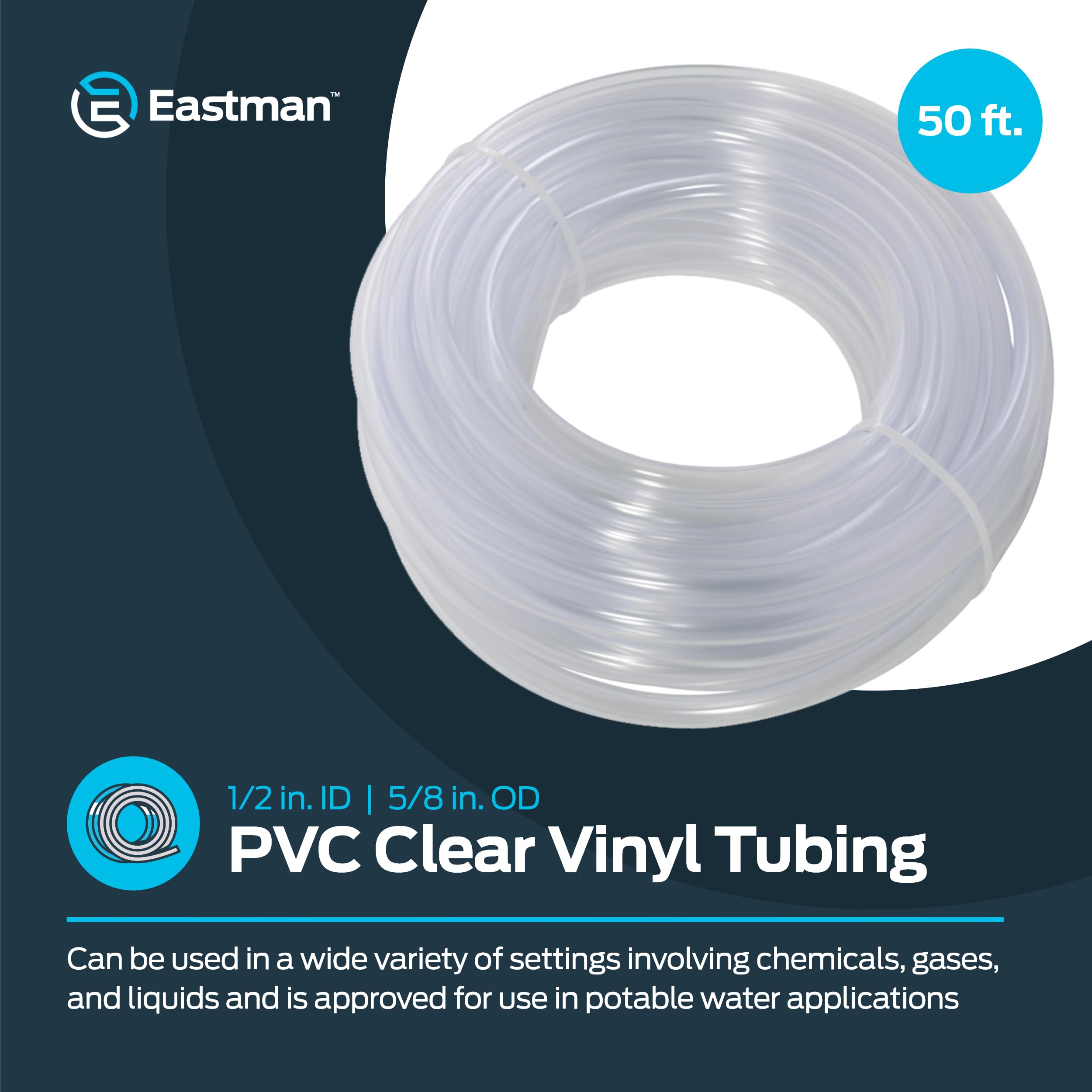 Eastman 98623 PVC-Vinylschlauch, 1,27 cm Innendurchmesser, 1,27 cm Außendurchmesser, transparent, 1,5 m Länge