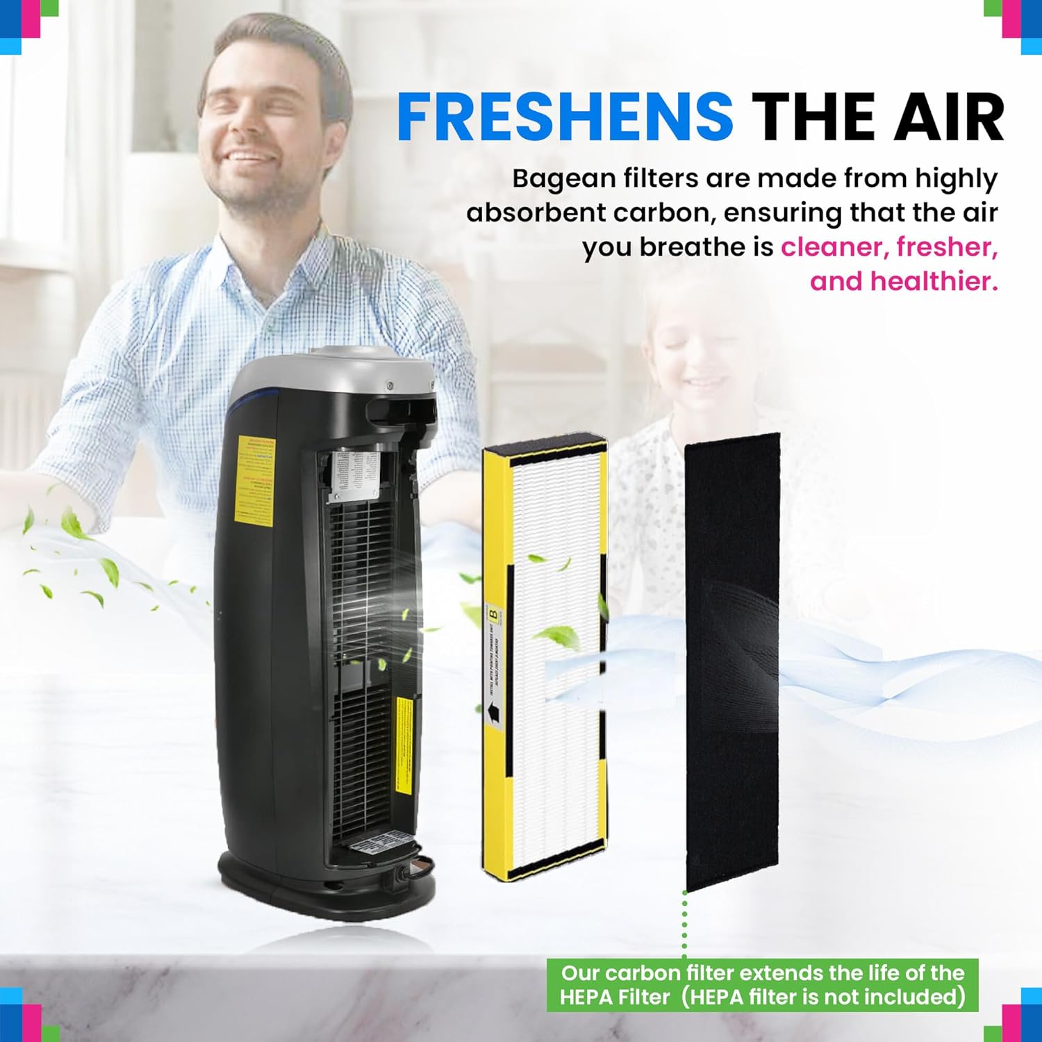 Bagean Carbon Pre Filter B FLT4825 - Fits Gem Guardian Air Purifier Filter Replacement - Compatible with GermGuardian AC4825 AC4825E & More - Activated Filters Absorb Odor and Freshens the Air (8-Pk) - Image 5