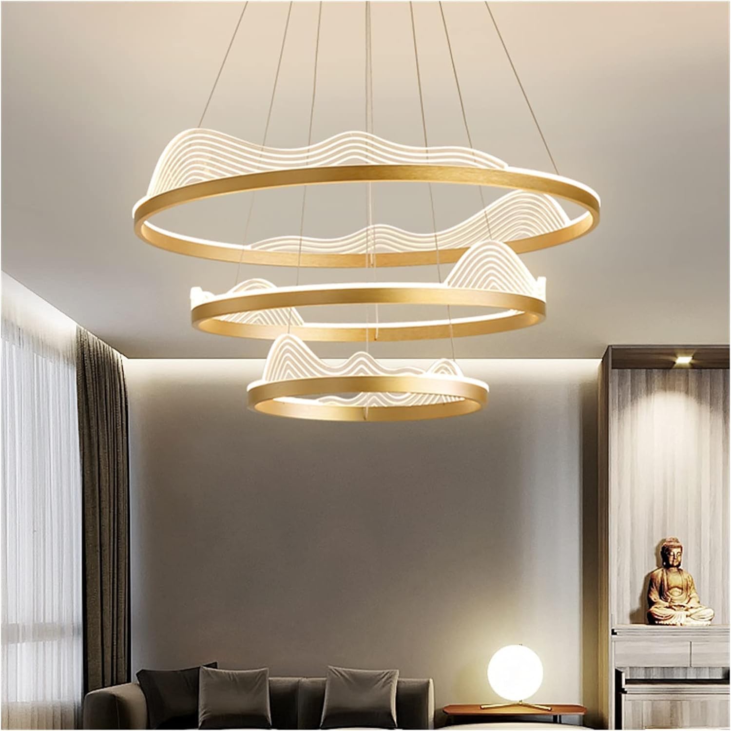 HYJAUSXB Chandelier, Style Gold Ring Pendant Lights Chandelier Modern Decorative Led Lamps Living Room Lobby for Kitchens(40+60+80cm)