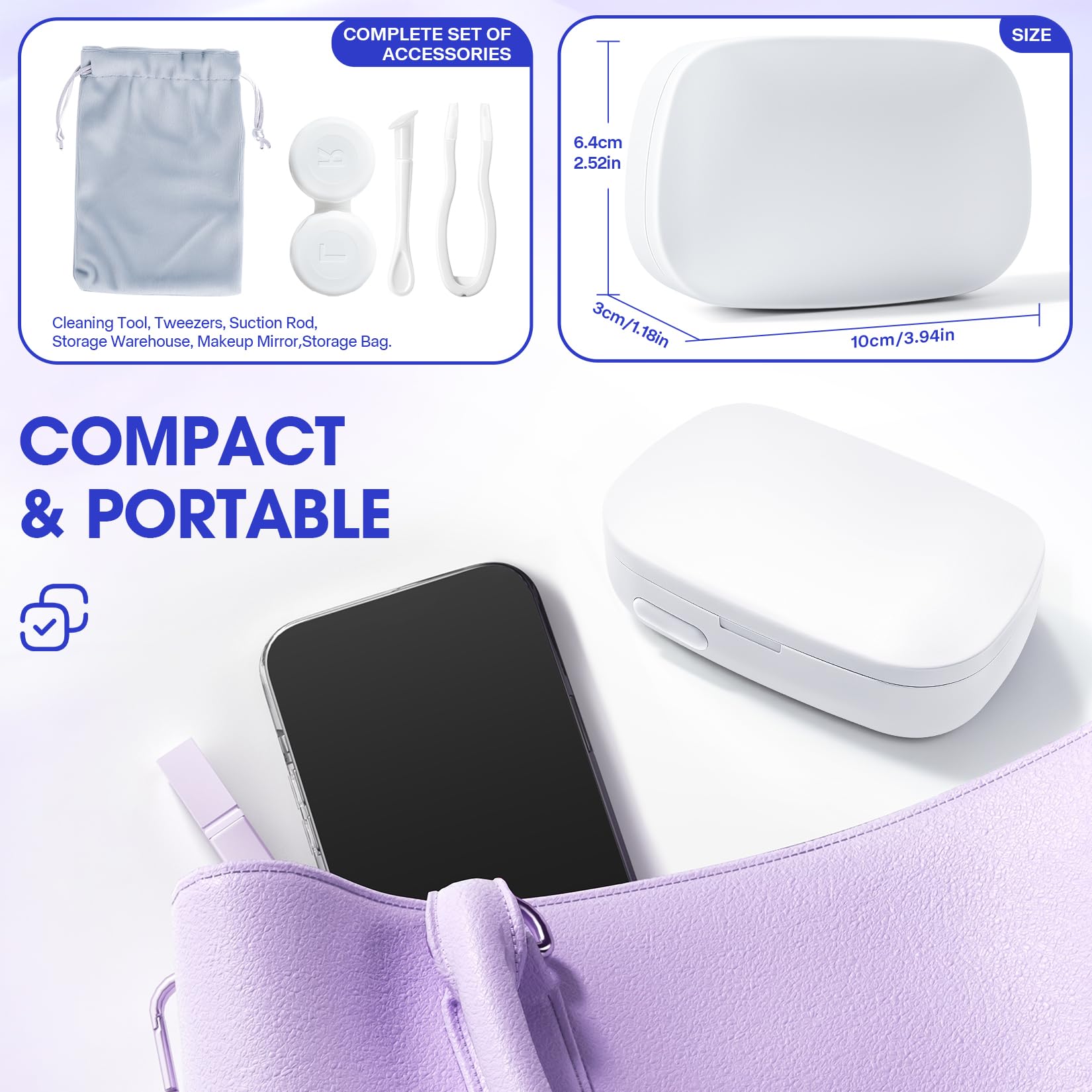 Macchina portatile per la pulizia delle lenti a contatto, pulitore ad ultrasuoni per lenti a contatto con carica di tipo C, custodia per la pulizia automatica intelligente, adatta per lo smaltimento