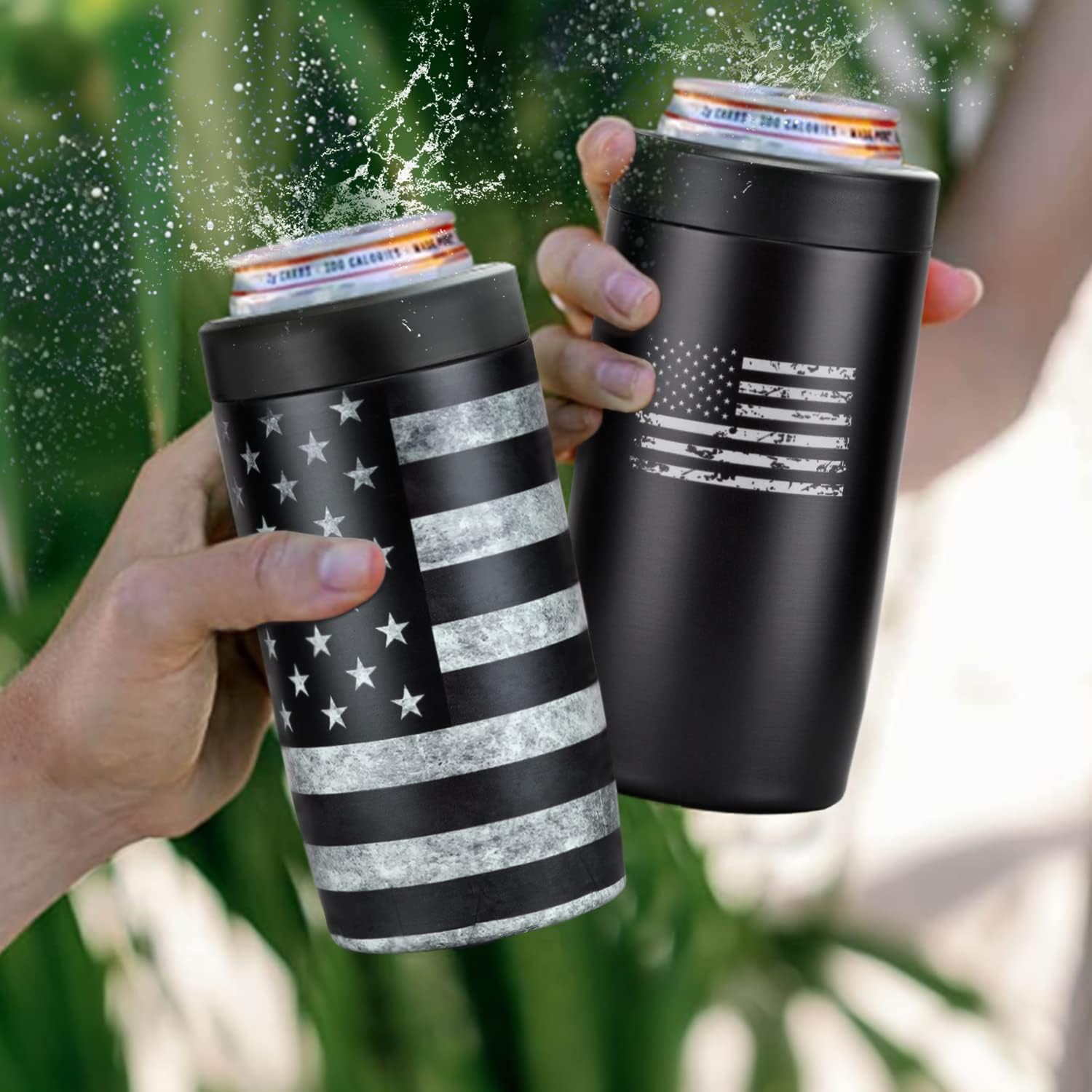 4-in-1 Slim Can Cooler Easy to Hold Insulated Beer Can Holder Double-walled Stainless Steel for All 12 Oz Cans Gift (Black America Flag 2) - Image 7