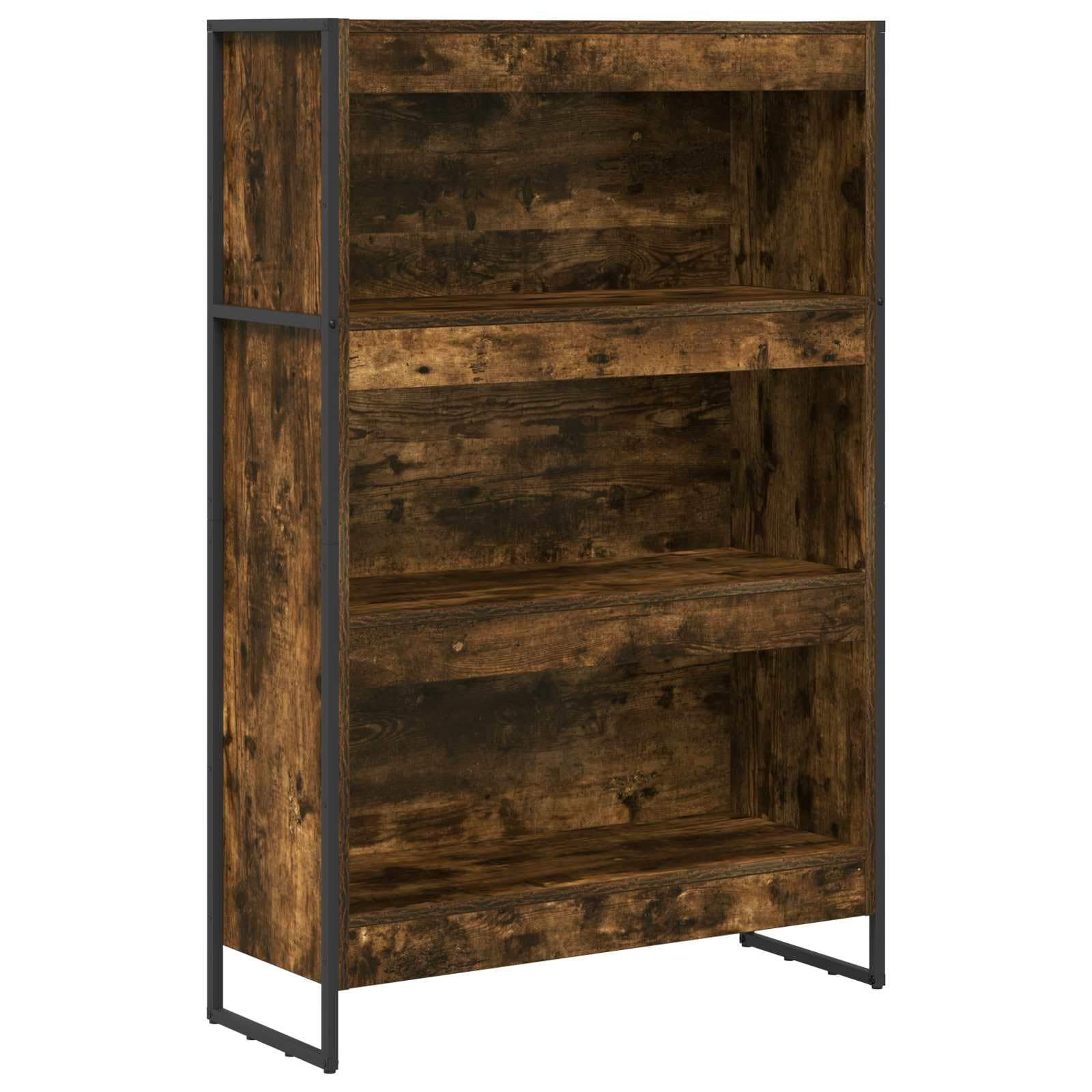 Raucharbe Regał na książki 80 x 30 x 121 cm, przemysłowy regał stojący z materiału drewnopochodnego ze stalowymi nogami, otwarty regał do salonu, biura i domu