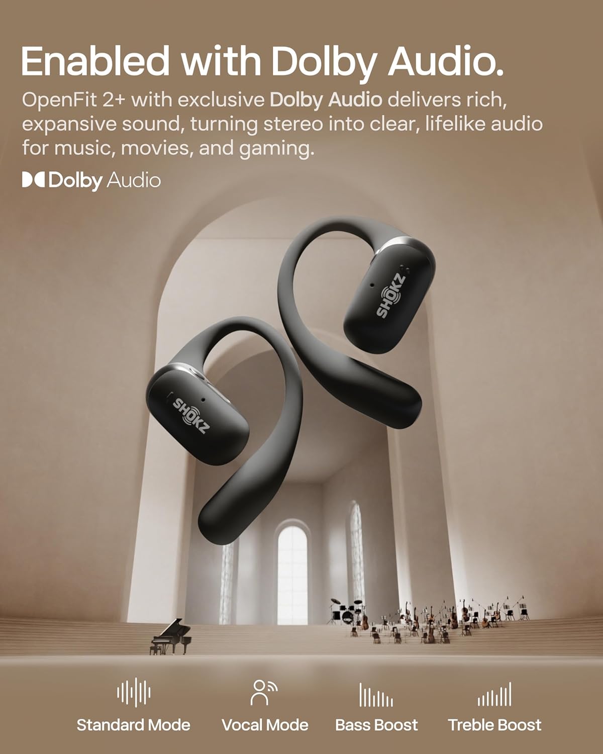 SHOKZ New OpenFit 2+ Open-Ear Headphones, Dolby Audio Enabled, Comfortable Earbuds with Soft Ear Hooks, 48H Playtime, IP55 Water-Resistant, USB-C Fast Charging, Wireless Charging, Carrying Bag, Black - Image 4