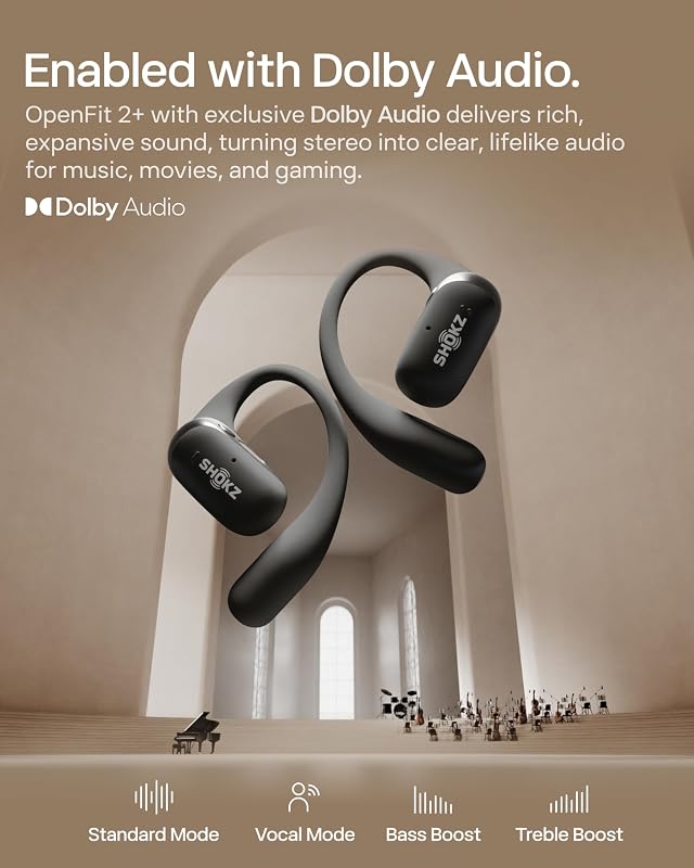 SHOKZ OpenFit 2+ Open-Ear Earbuds, Black, Dolby Audio,Wireless Charging image 4