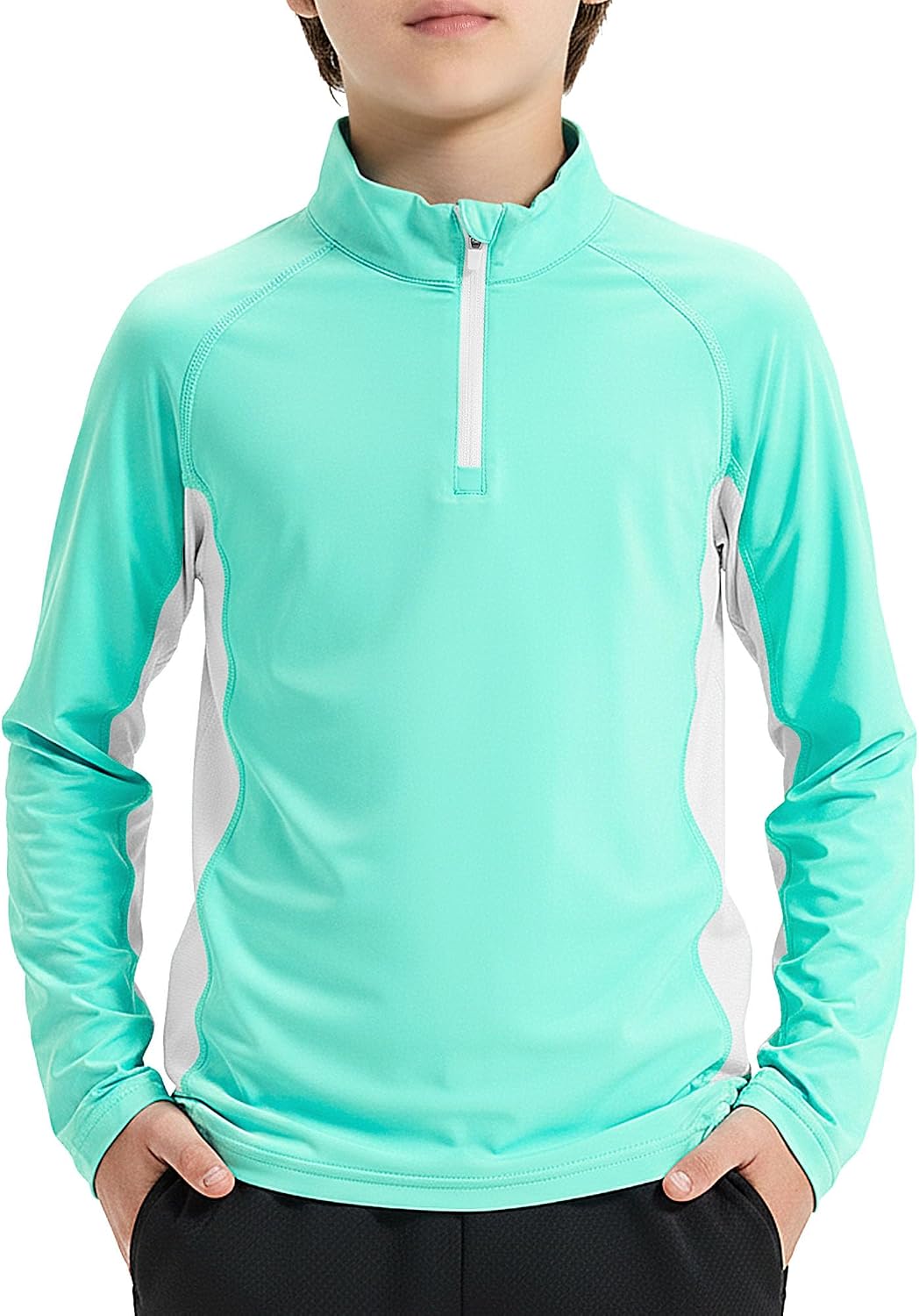 Rolanko Boys UPF 50+ Rash Guard Long Sleeve, 1/4 Zip Sun Protection Swim Shirt Beach Water Sports