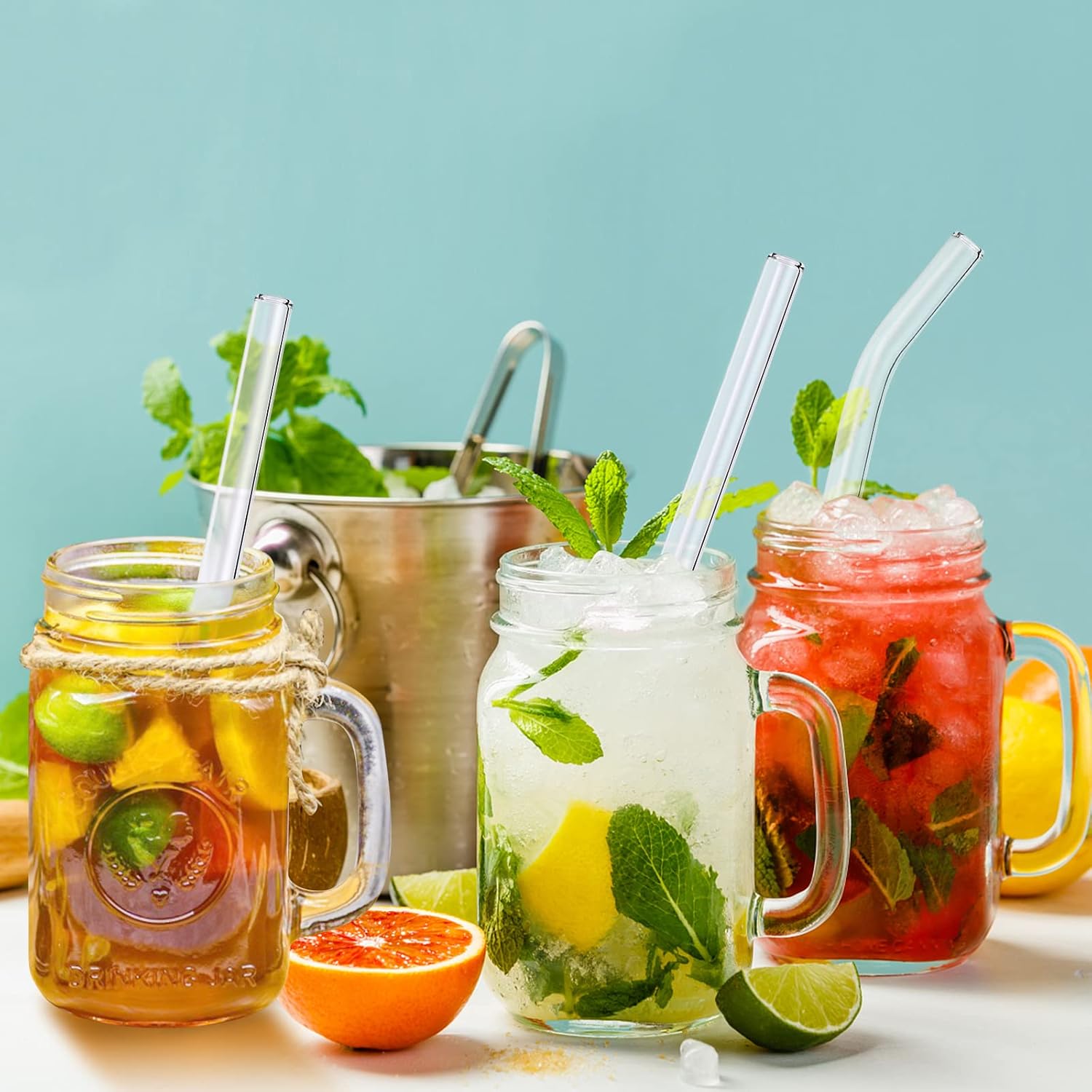 10 Pcs Reusable Clear Glass Smoothie Straws,9''x12 mm Wide Glass Straws Shatter Resistant for Milkshakes,Tea,Juice,Set of 5 Straight and 5 Bent with 2 Cleaning Brushes -Dishwasher Safe thumbnail