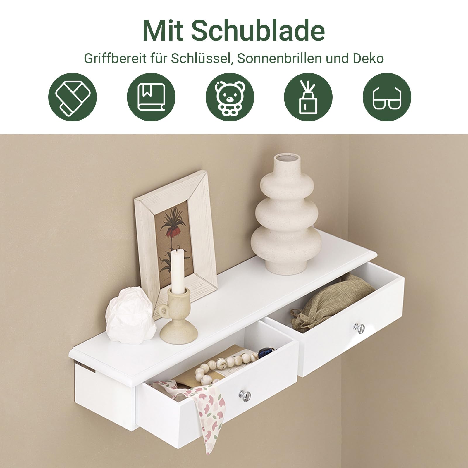 SoBuy FRG43-W Wandschrank Hängeschrank Badezimmerschrank Wandregal Hängeregal Wandgarderobe mit 2 Schubladen BHT ca: 64x10x15cm