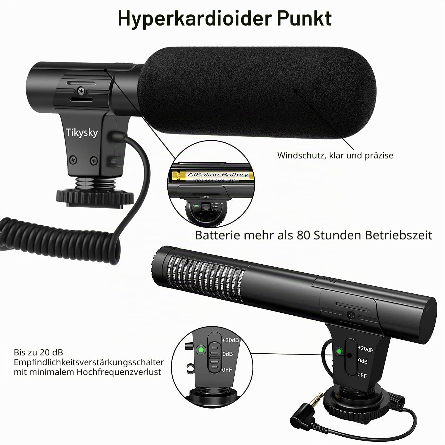 Videomikrofon für DSLR-Interviews, Kamera Mikrofon Shotgun-Mikrofon für Canon, Nikon, Sony, Panasonic, Fujifilm, Videomikrofon mit Windschutz, 3.5 mm Klinke