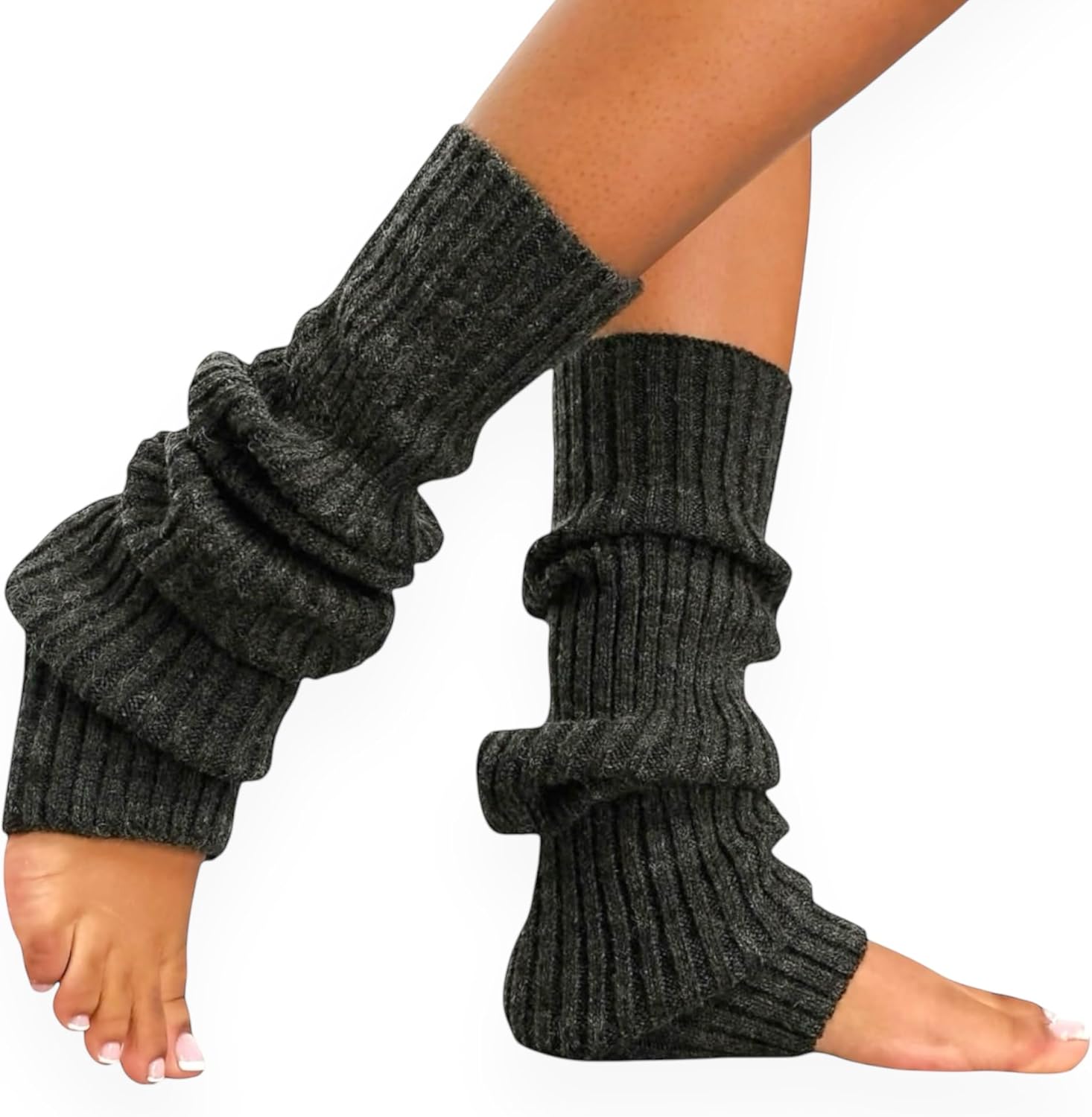 Lambswool Winter Ribbed Leg Warmers Natural Wool Footless Long Socks For Women