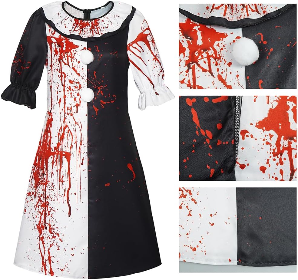 Women Dress Scary Costume Clown Uniform Black White Dress Party Suit - Image 4