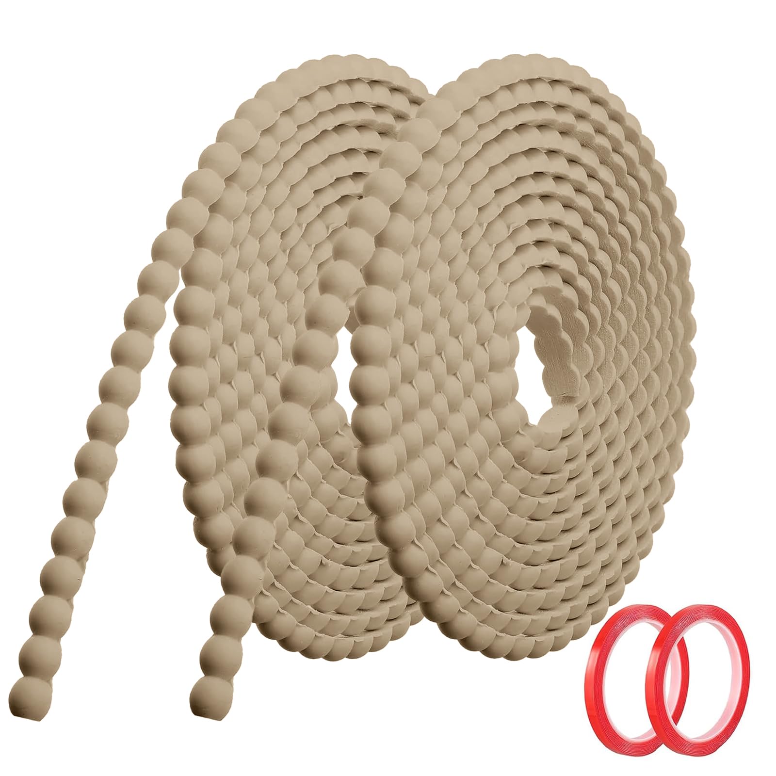 Listwy dekoracyjne, samoprzylepne, drewniane (6 m x 10 mm), elastyczne listwy ścienne z PVC z drewnianymi koralikami 3D, do odklejenia i przyklejenia, idealne do ścian, ramy lustra