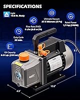 Vista 4 de Orion Motor Tech - Bomba de vacío y juego de medidores de AC, bomba de vacío de 1/3 hp, kit de manómetro de 4 cfm con detector de fugas, 4 mangueras