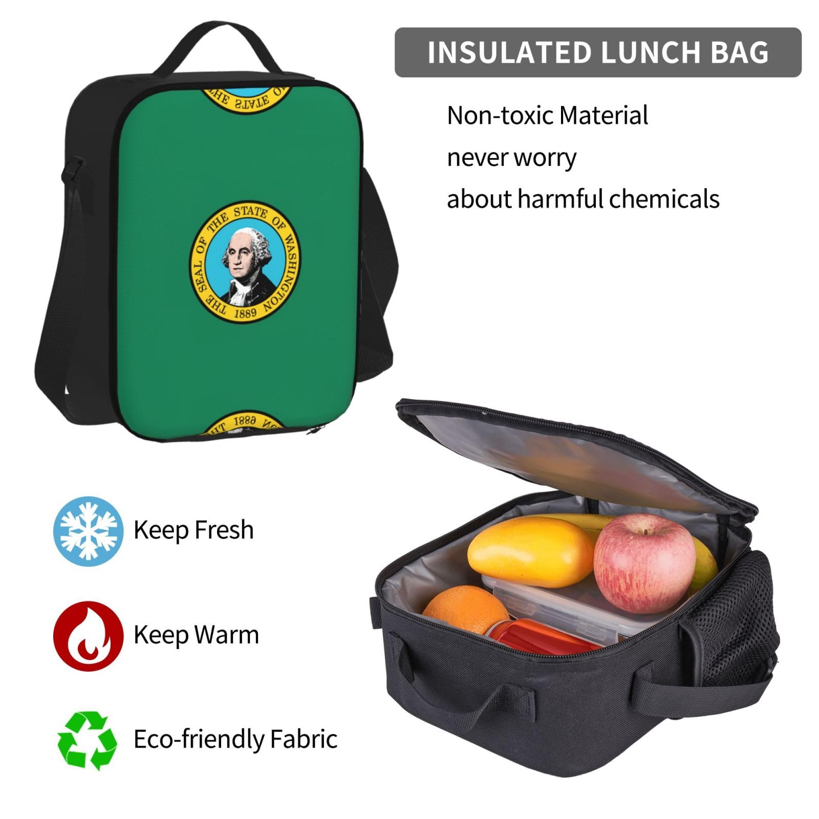 Plecak z flagą Waszyngtonu dziecko chłopcy dziewczęta pudełko na lunch szkoła torba zestaw uczniów szkoły student prezent, Czarny, One Size, Bagaż