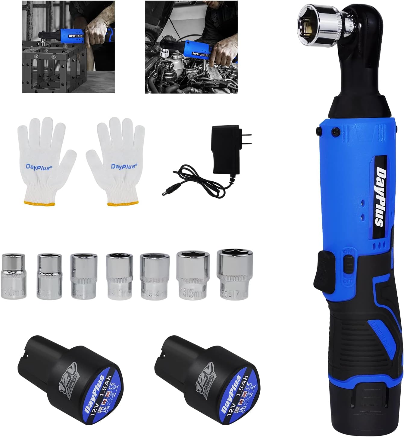 3/8"Cordless Electric Ratchet Wrench Set, 2300RPM Power