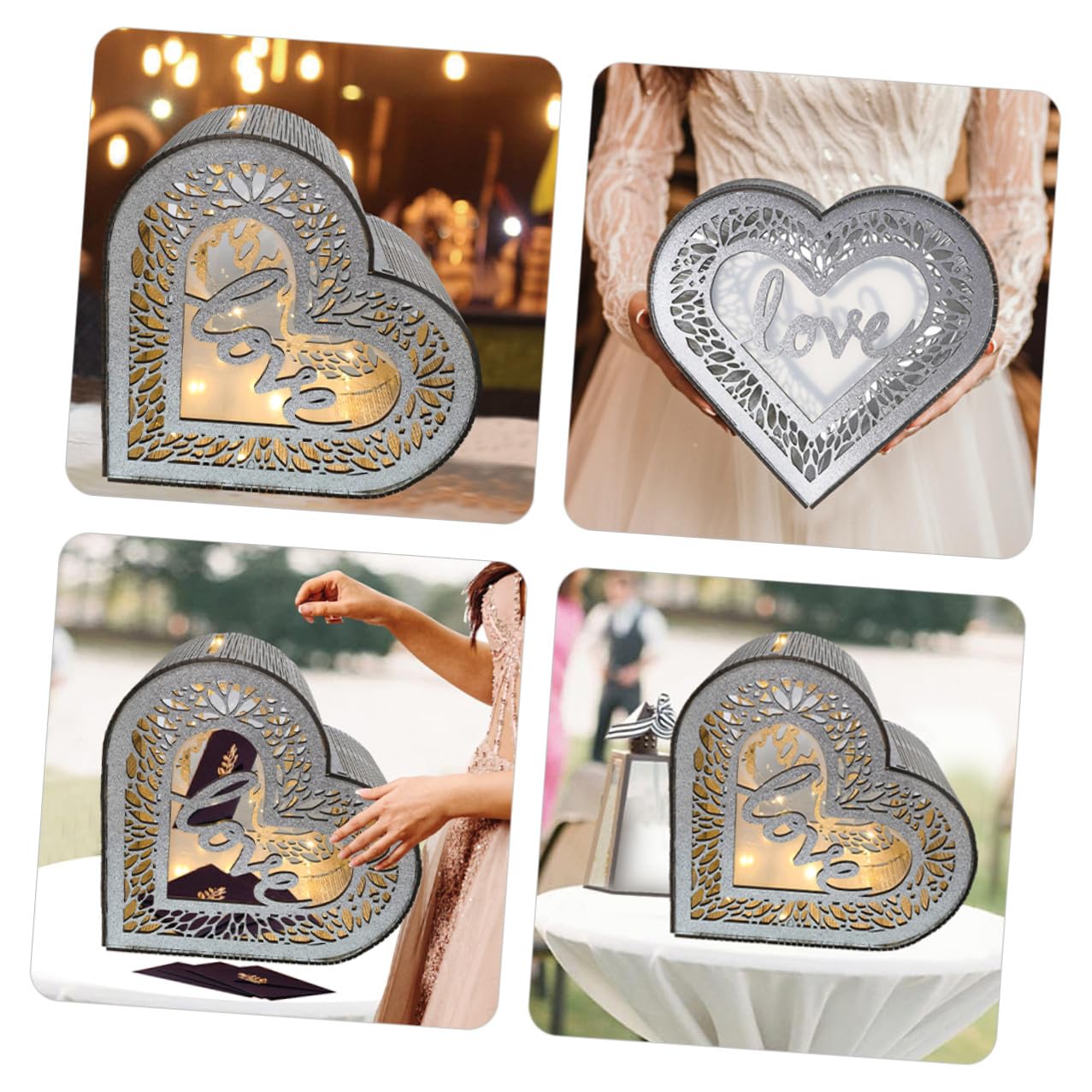 GALPADA Scatola per Biglietti in Legno a Forma di Cuore Porta Biglietti da Matrimonio e Anniversario Contenitore Portatile per Buste e Messaggi Decorazione per Ricevimenti e Feste