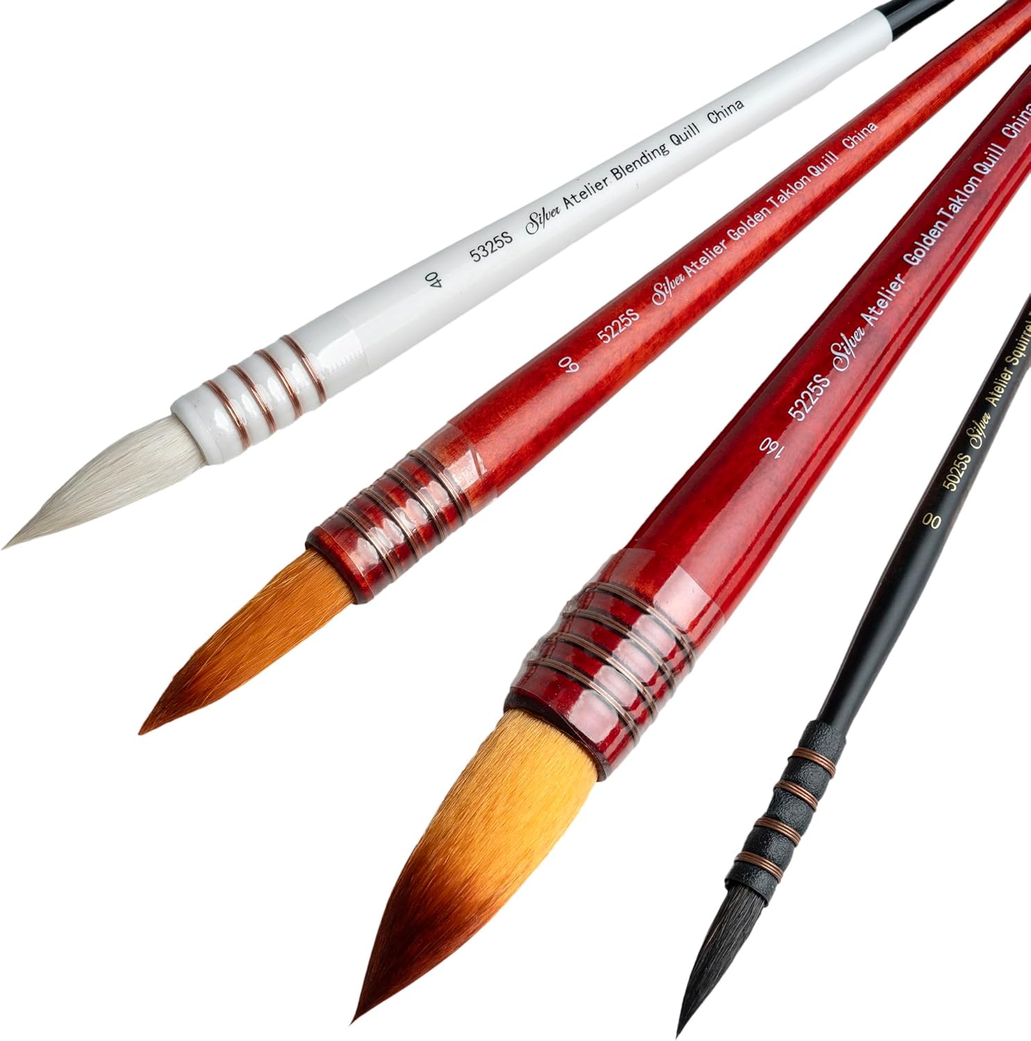 Silver Brush Limited QL-5356S Silver Aterlier 4pc Stroke Set, Premium Short Handle Full Bodied Quill Paintbrushes with Natural & Synthetic Mixed Filaments for Watercolor and All Water-Based Media